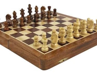 Handmade Magnetic Rosewood Chess Set – 5-7-9-10-12-14-16 Inch Foldable Travel Board