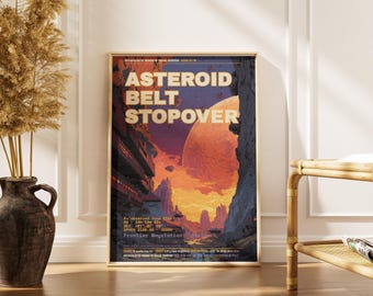 レトロな宇宙ポスター、小惑星帯の寄港地、ミッドセンチュリーの旅行アートプリント