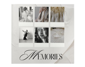 Álbum de fotos de tapa dura con recuerdos / Collage de Polaroid, recuerdo de boda en tonos neutros