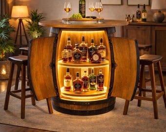 Juego de bar Royal Oak Barrel – Mesa de vinos de lujo con 4 taburetes