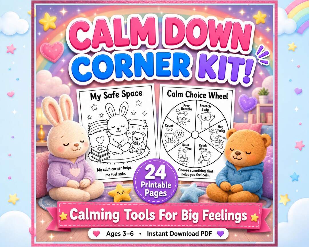 Preschool Calm Corner Kit Printable PDF, SEL Calm Down Activities for ...