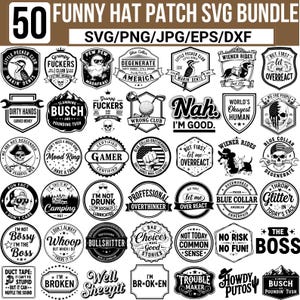 Lustiger Hut Patch SVG Bundle, Cap Patch SVG, Abzeichen Designs, Punzierter Leder Patch, Laser geschnittener Hut Patch Designs, Retro Western, Patch für Cricut