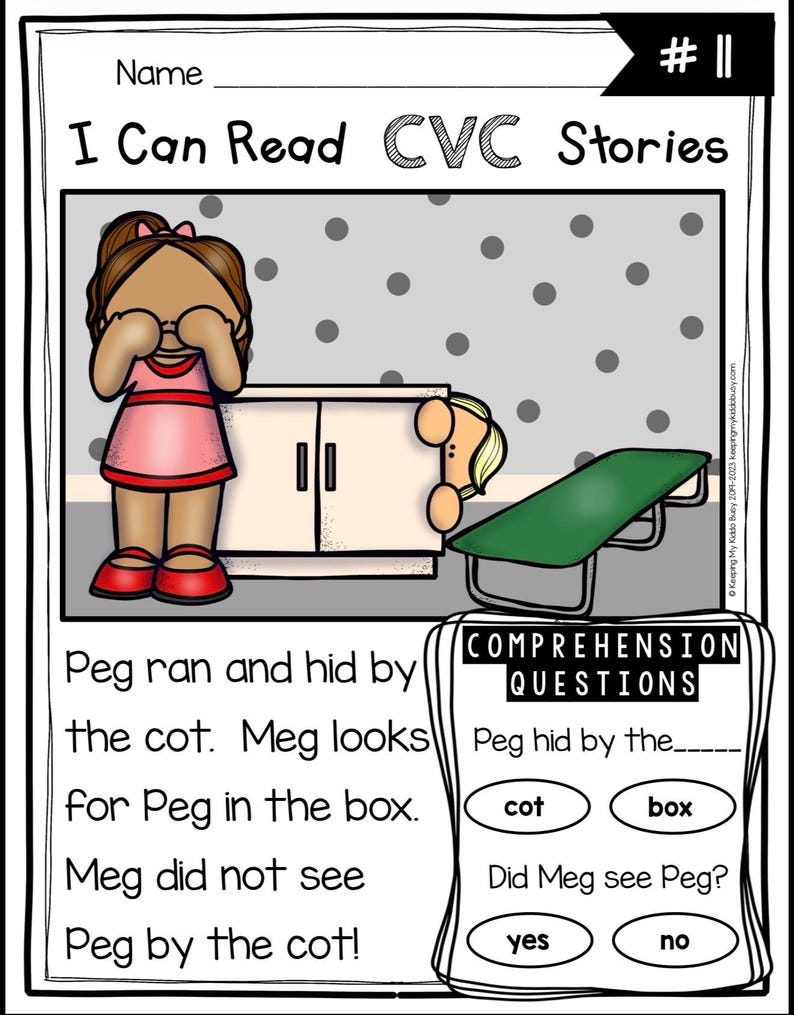 30 CVC Printable Comprehensive Stories for Kindergarten - Etsy