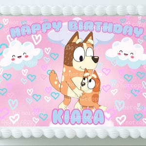 Bluey Edible Cake Topper, Custom edible cake topper,Dog Cake Topper, Pink Bluey cake topper
