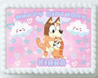 Bluey Edible Cake Topper, Custom edible cake topper,Dog Cake Topper, Pink Bluey cake topper