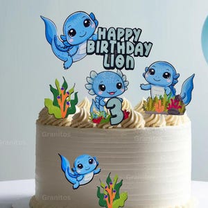 Axolotl Cake Topper Set, Cute Axolotl Theme Cake Decoration, Under see Cake Topper, Custom