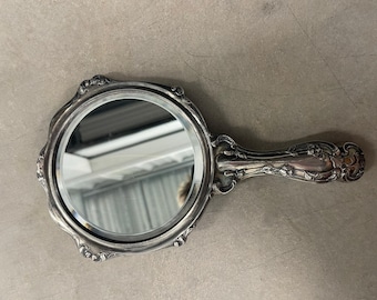 Antique Sterling Silver Hand Mirror Set 2 Art Nouveau Repousse Rose Victorian 1900s