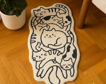 Stretching Cat Rug – Cute Hand-Tufted Animal Carpet.