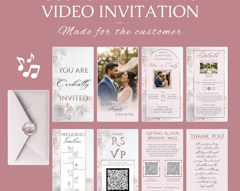 Blush Pink & Rose Gold Baby's Breath Animated Wedding Video Invitation