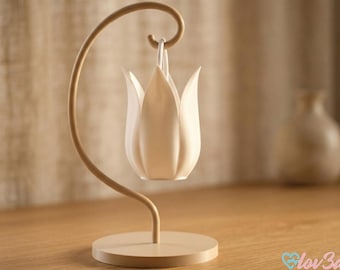 Elegante hangende tulpvormige lamp met standaard – 3D-geprinte bloemlamp, LED-tafeldecoratie, botanische woondecoratie