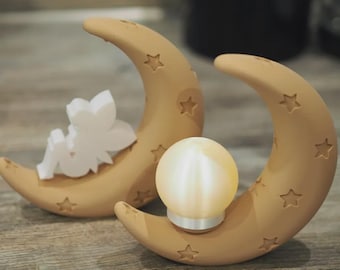 Portacandele modulare a forma di mezzaluna con fatina, decorazione per la casa stampata in 3D, portacandele regalo, decorazione celeste da scrivania in PLA