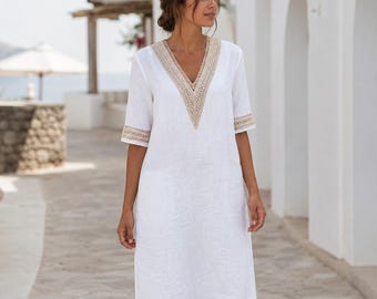 island company linen dress Island Company Safari Dress Linen White Sz S Shirt Dress Button Down Long Sleeve