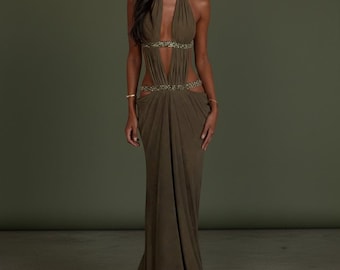 Cut-Out Halter Gown Backless Formal Occasion Dress