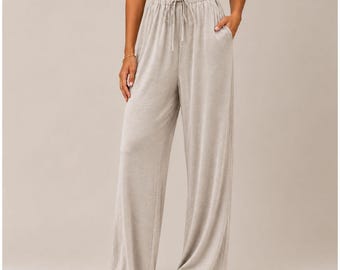 Flowy Palazzo Pants for Women | High Waisted Wide Leg Trousers | Casual Vacation Beach Lounge Pants