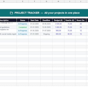 Freelance Project & Time Tracker Google Sheets Excel | Hourly Rate Calculator | Client Hours Log | Self Employed Template 2025
