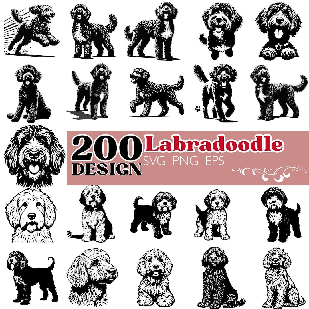 Labradoodle SVG Bundle 200 Designs PNG EPS Dog Clipart Pet Silhouette ...