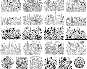 Wildflower SVG Bundle, Botanical Floral Clipart, Meadow Line Art (Digital Download)