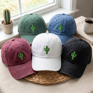Embroidered Cactus Baseball Cap – Washed Cotton Outdoor Hat