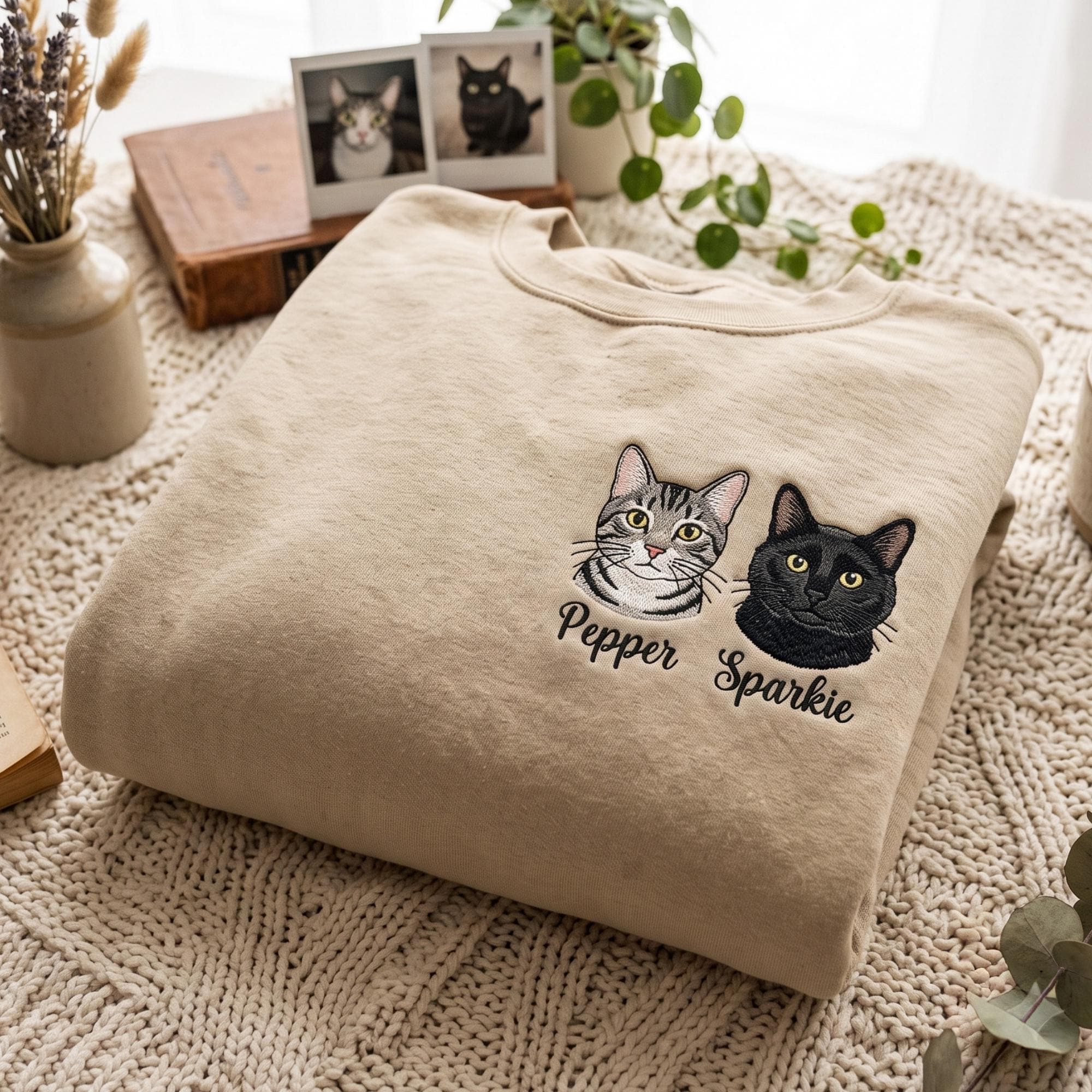 Cat Embroidered Sweatshirt - Etsy
