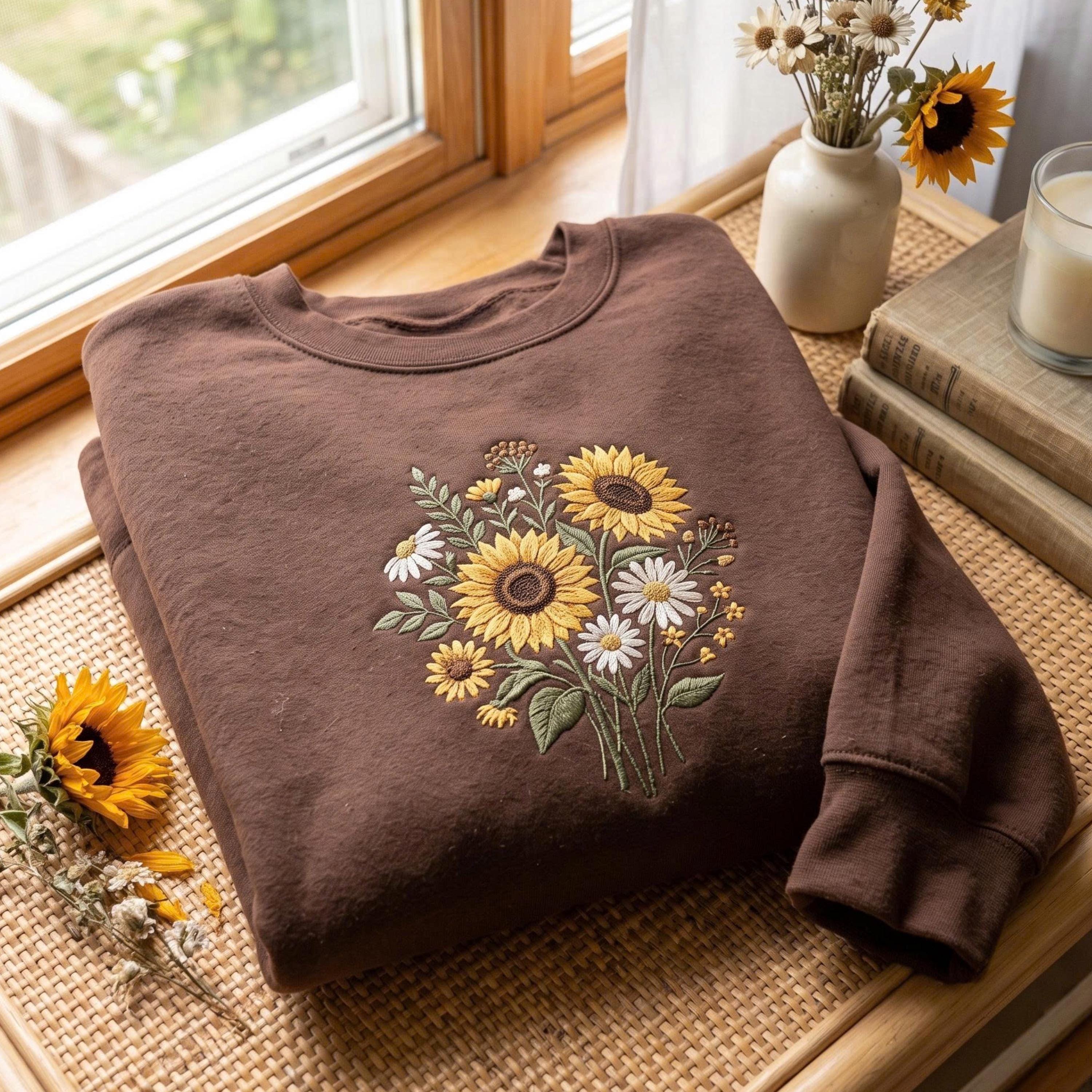 Sunflower Embroidery Sweatshirt - Etsy