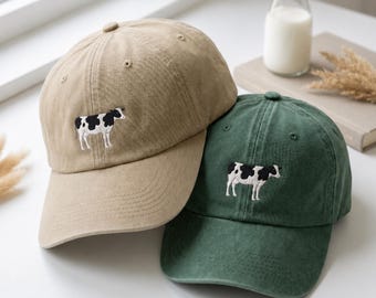 Cappello ricamato con mucca Holstein – Vita in fattoria, bovini da latte, mamma di fattoria