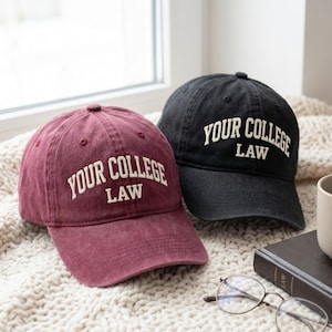 Casquette brodée personnalisée en coton lavé pour école de droit, chapeau de programme universitaire