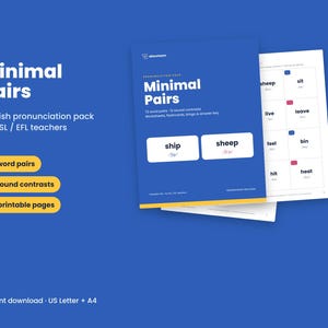 Minimal Pairs Pronunciation Pack, ESL Worksheets, Flashcards and Bingo, 72 Word Pairs with IPA, English Teacher Printable PDF
