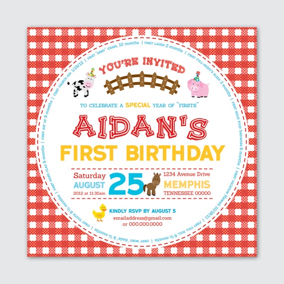 Items similar to First Birthday Invite - Farm / Barnyard Theme - Year ...
