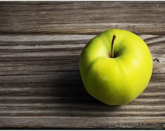 Fine Art Photograph of an Apple on Distressed Wood, Archival Print for Home or Office Decor, Fruit Art Print for Kitchen or Cafe