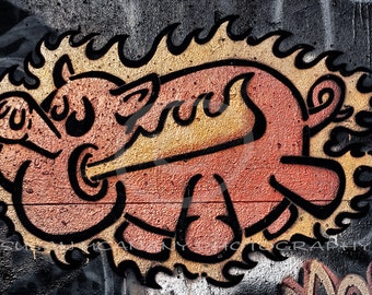 Pig Art, Pig Decor, Printable Graffiti Art Photograph, Pig Graffiti Art Download, Animal Graffiti, Printable Graffiti Wall Art, Pink, Black,