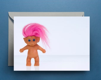 Troll Greeting Card with Blank Inside, Troll Doll Notecard, Photo Notecard, Art Greeting Card with Envelope, Pink Haired Troll