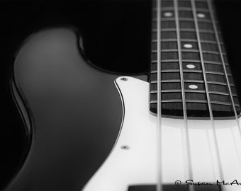 Black and White Bass Guitar Photograph Print, Music Wall Art for Home Decor, Studio Decor or Office Decor, Electric Guitar Instrument Art