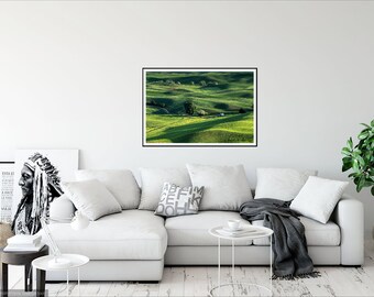 Landscape Photograph with Barn, Green Farmland Photo, Fine Art Nature Print for Home Wall Decor, Office Art, Palouse Rolling Hills Photo