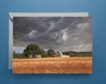 Farmland, Barn, Clouds Greeting Card with Blank Inside, Nature Notecard with Envelope, Photo Art Greeting Note Card, Farm Notecard