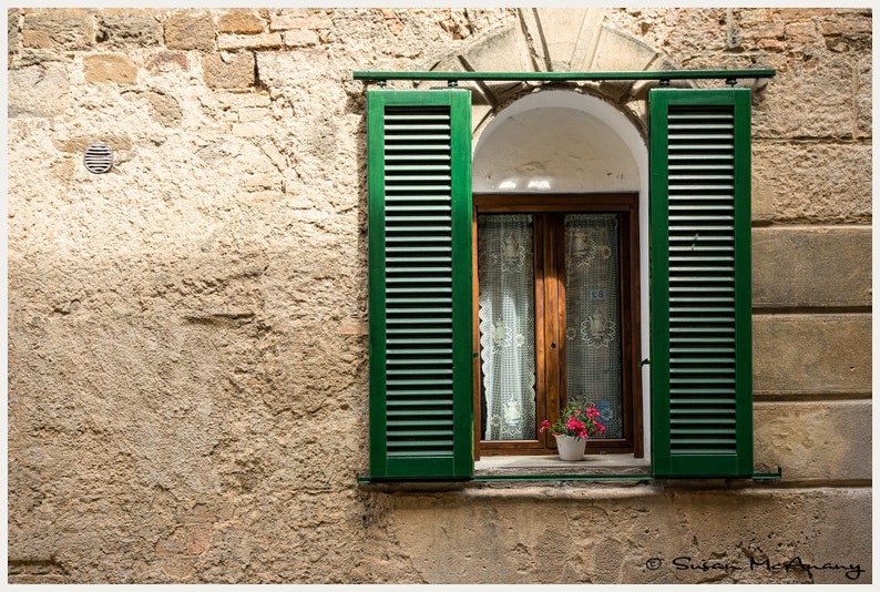 Tuscany Fine Art Photograph, Window Art, Travel Wall Art Print, Mediterranean Home Decor, Tuscany Window, Italy Art, Vintage Lace Curtain image 1