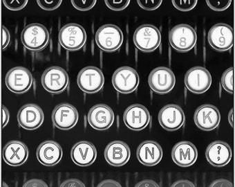 Black and White Typewriter Print, Gift for Writer, Color Vintage  Manual Typewriter Photograph, Retro Typewriter Keyboard, Wall Art,