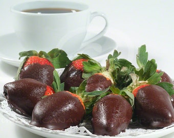 Chocolate Covered STRAWBERRIES Photo, Coffee Image, Dipped Strawberries Clip Art, Instant DOWNLOAD, Images for Website Header, Strawberry