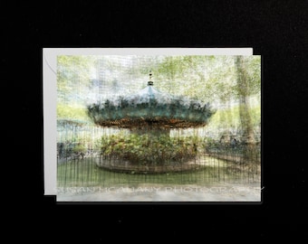 Carousel Greeting Card, Abstract Greeting Card with Blank Inside, Cityscape Notecard with Envelope, NYC Photo Art Greeting Note Card,