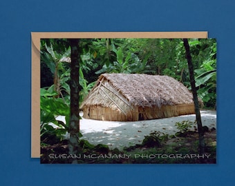 Island Greeting Card with Blank Inside, Mancave Note Card, Polynesian Notecard, Thatch Hut Greeting Cards, Photo Note Card, Art Note Card