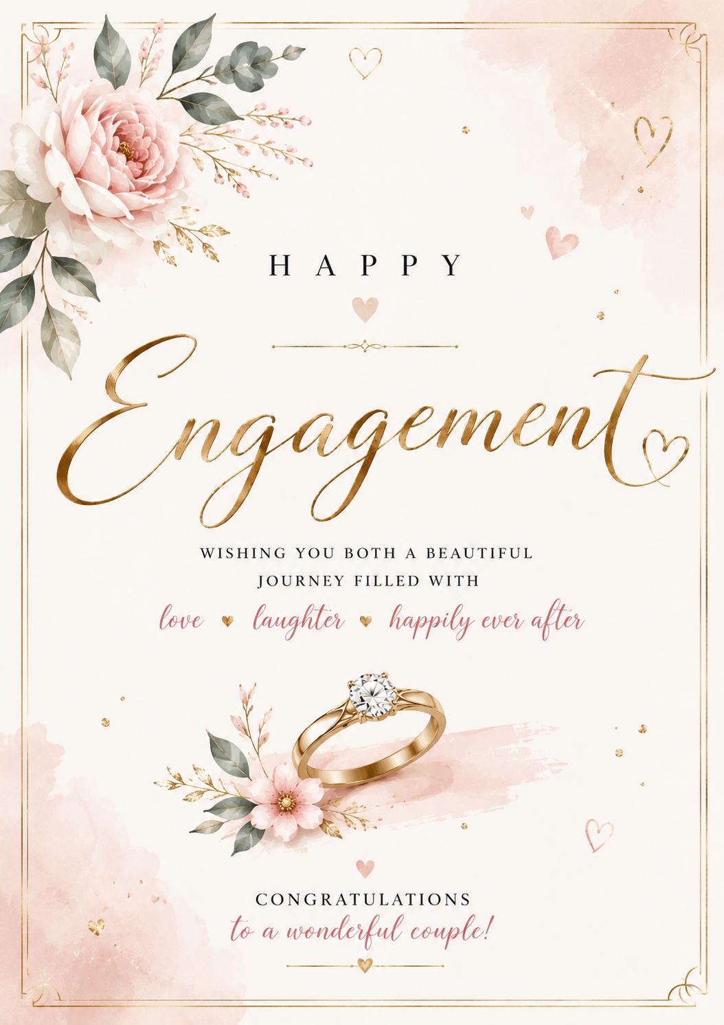 Printable Engagement Card Template, Beautiful Congratulations Card for