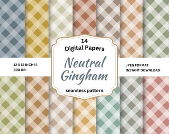 Neutral Gingham Digital Pattern, Printable Scrapbook Paper, JPEG Files, Instant Digital Download, 12x12 Scrapbook Background, Commercial Use