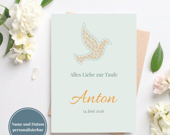 Tarjeta de bautizo personalizada para imprimir, niño y niña, descarga digital, margaritas, tarjeta de felicitación de bautizo