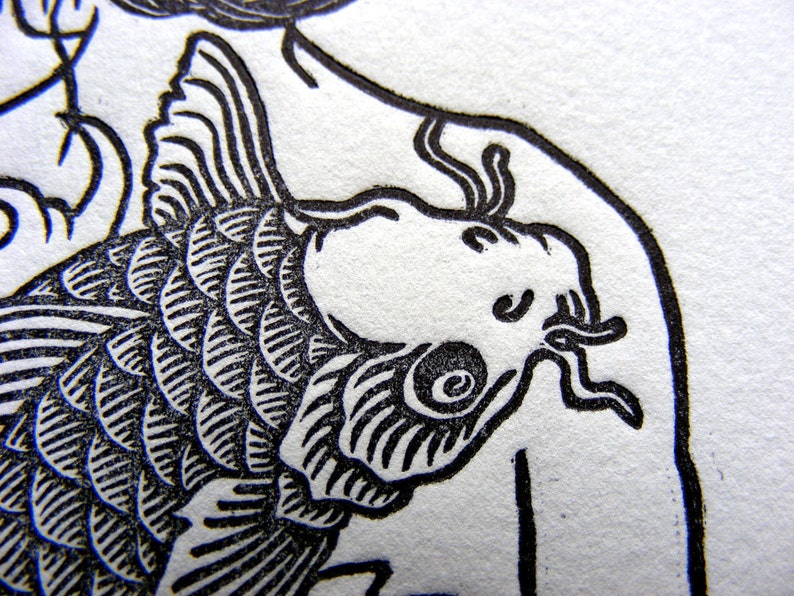 Limited Edition Original Handcarved /& Printed Tattooed Woman Nude Koi Cherry Blossom Lily Wave Woodblock Print