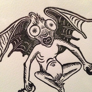 Medieval Bat creature demon Grotesque original hand pulled print image 4