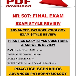 NR 507 Avancerad patofysiologi slutprov studiehandledning (PDF-nedladdning)