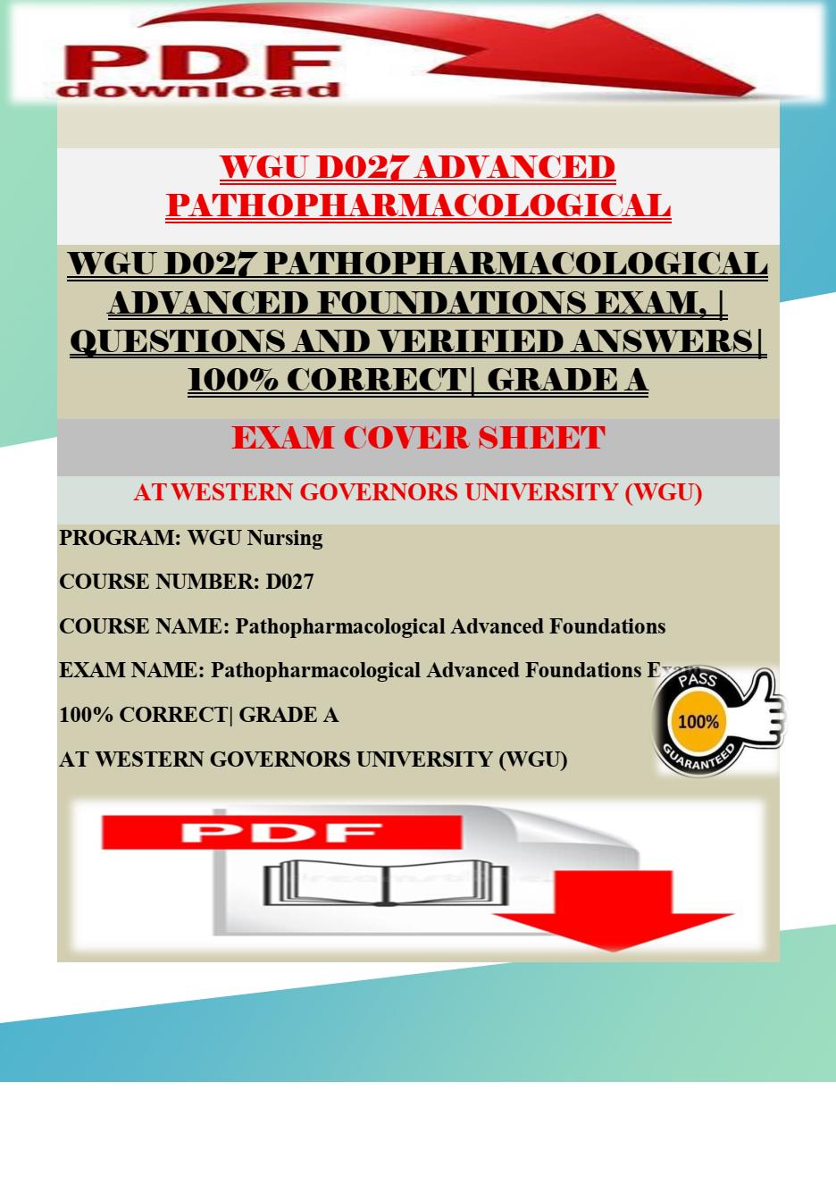WGU D027 Pathopharmacological Advanced Foundations Exam | Questions and ...