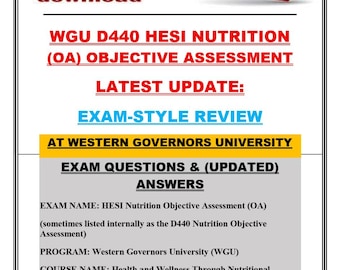 WGU D440 HESI Nutrition OA Objective Assessment | Latest Update Exam-Style Questions & Correct Answers