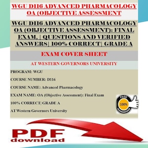 WGU D116 Advanced Pharmacology OA Final Exam | Questions and Verified Answers | 100% Correct | Grade A+