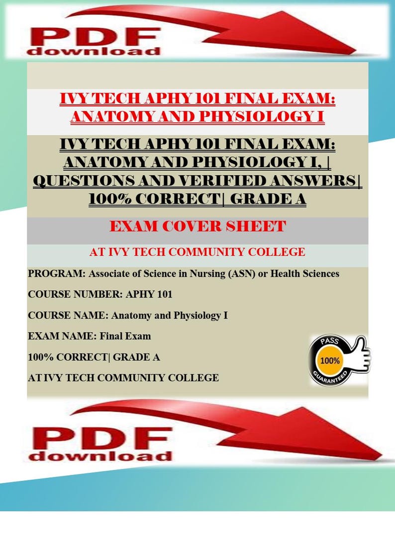 Ivy Tech APHY 101 Final Exam Study Guide | Anatomy Physiology Questions ...