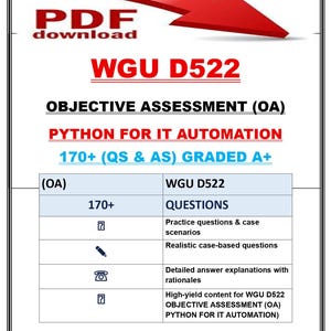 WGU D522 IT自動化のためのPython 客観的評価 OA 170以上の質問と回答 学習ガイド